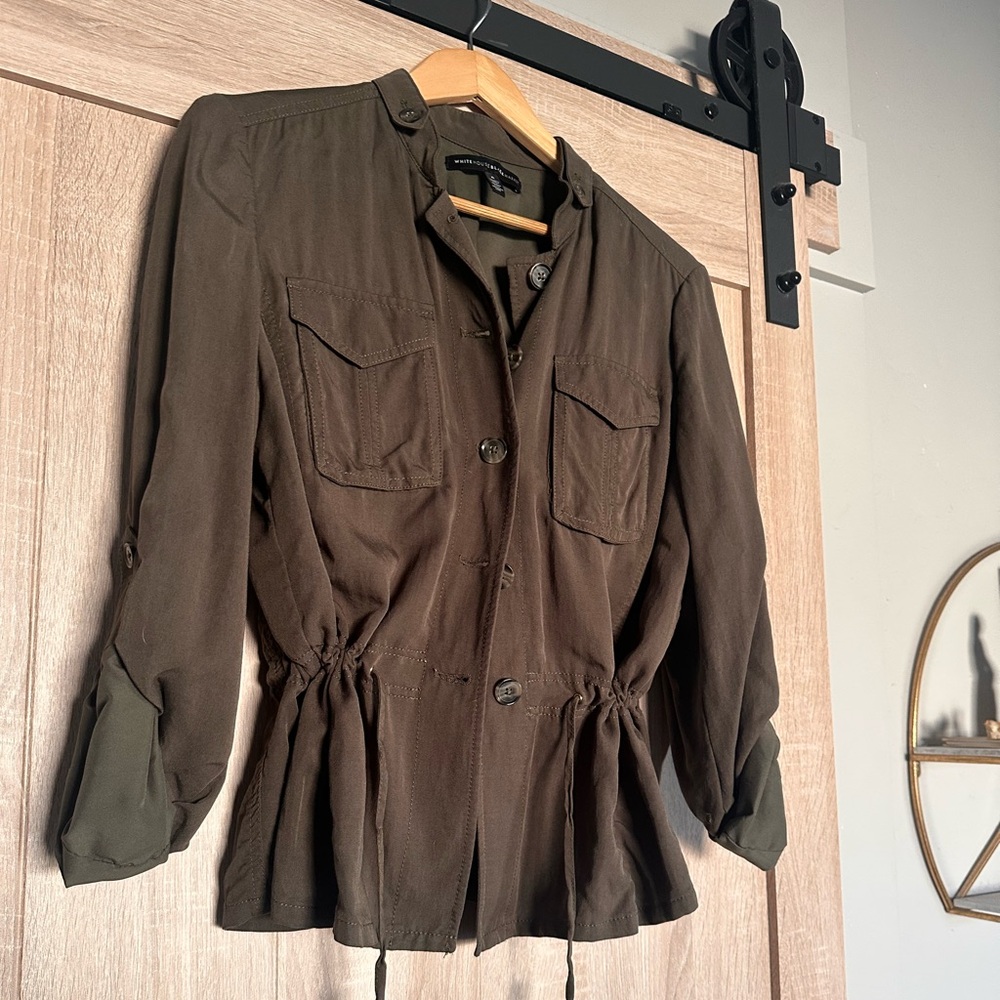 WHBM olive jacket / sinch waist peplum  /size 6